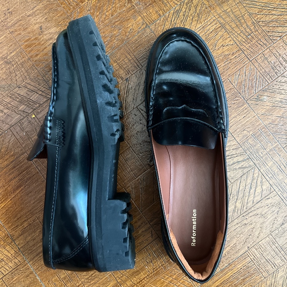 reformation agatha black leather loafers